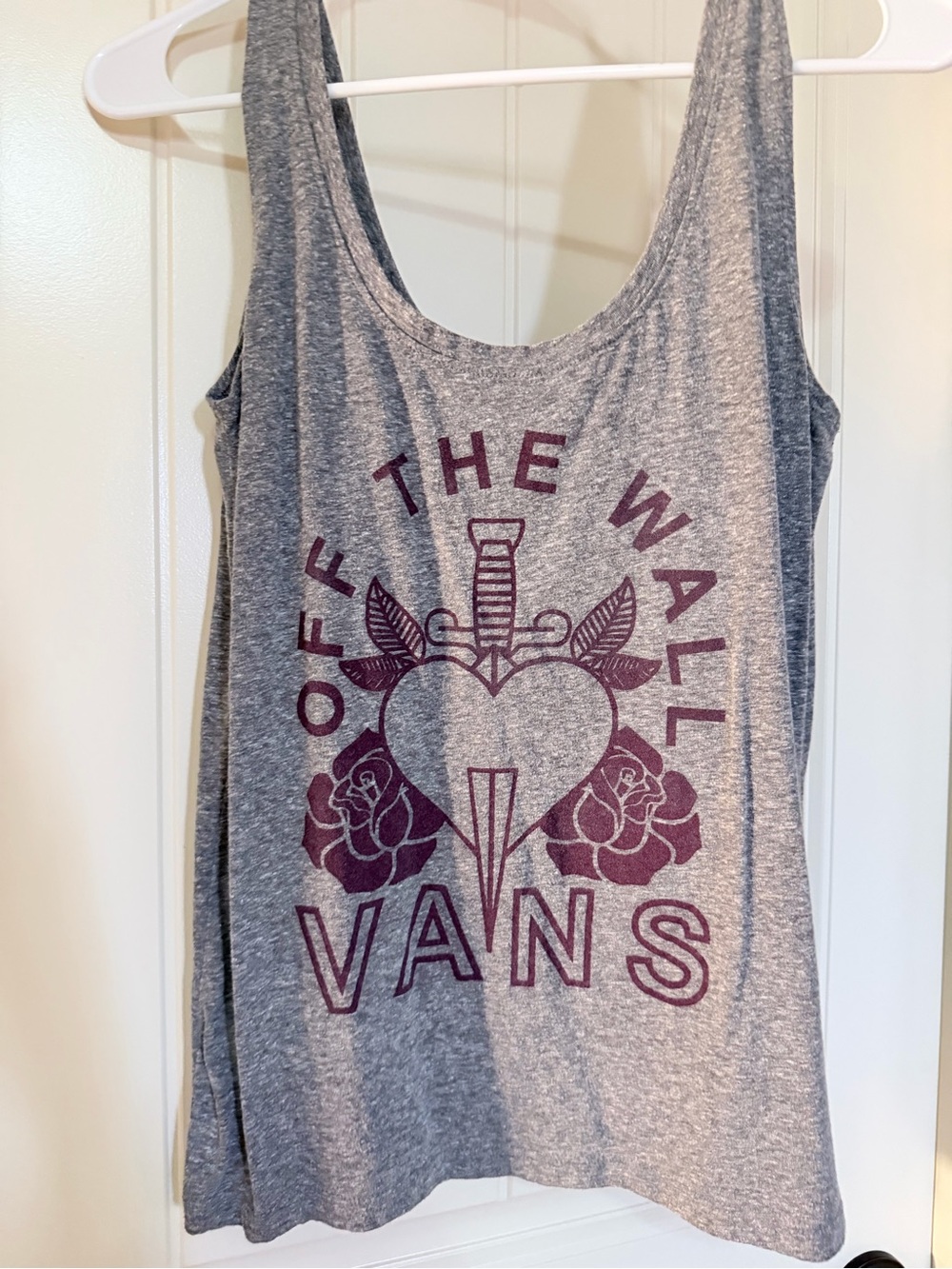 Vans Gray Tank with Maroon 'Off The Wall' Heart Graphic